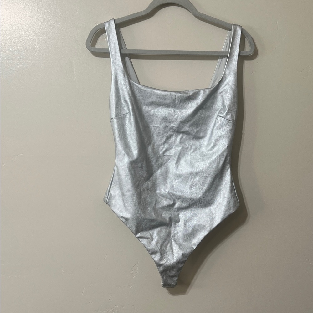 Silver Faux Leather Bodysuit